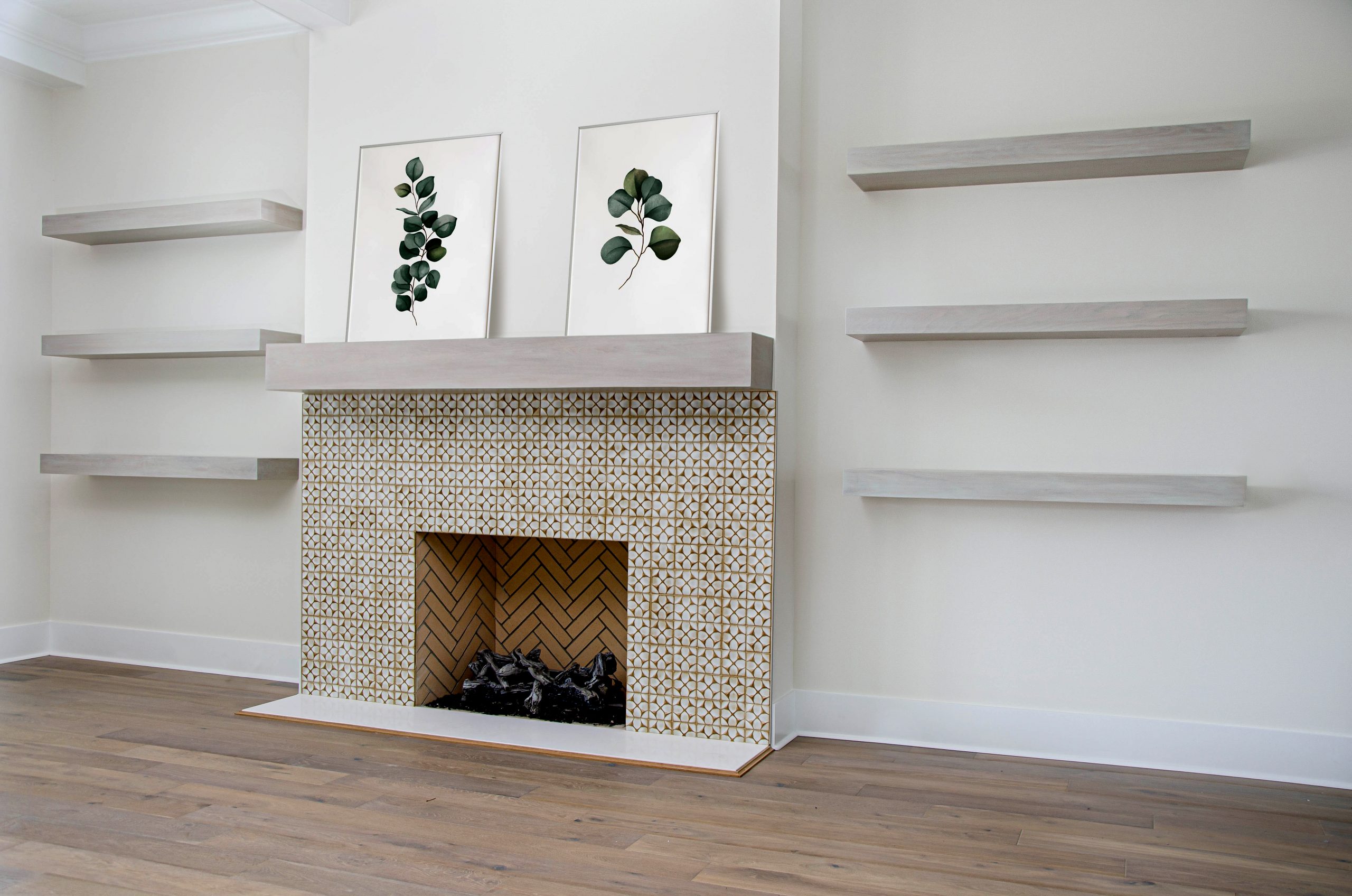custom built-in cabinetry and custom floating shelving by
